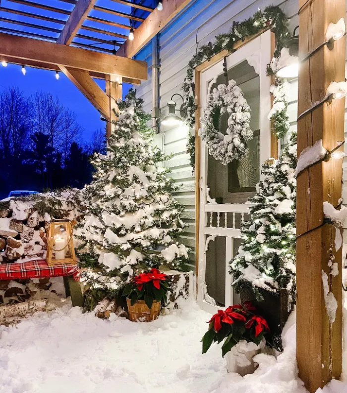 Snowy Woodland Porch Glow